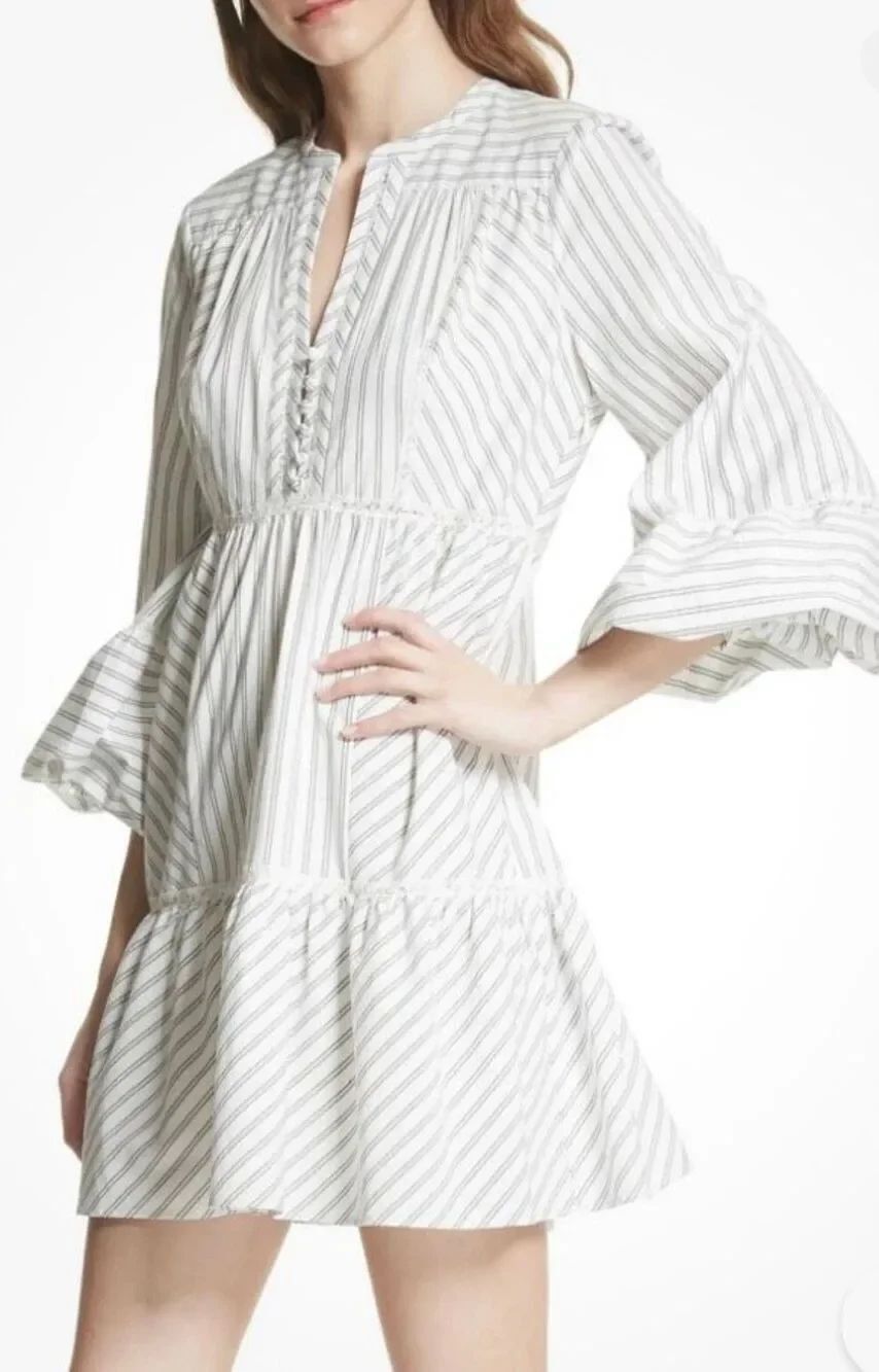 Joie white striped lace Marison airline, ruffle, tiered, cotton dress BoHo 8
